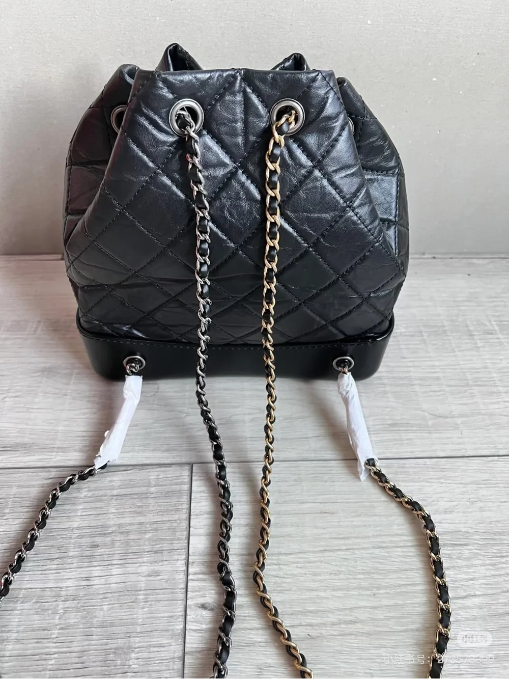 Black Quilted Drawstring Chain Shoulder Bag